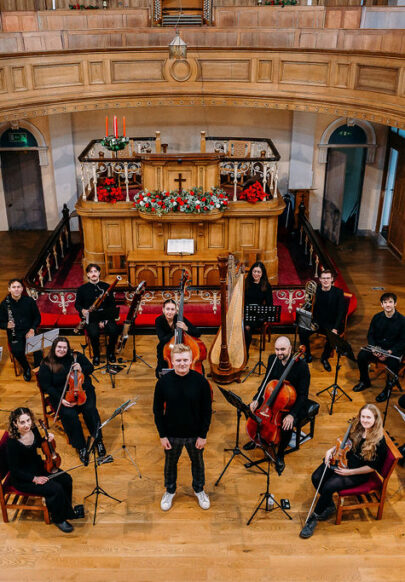 Photo of the Madhouse Orchestra, taken from the upper circle in Harrogate's Wesley Chapel.