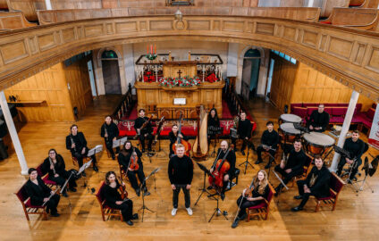 Photo of the Madhouse Orchestra, taken from the upper circle in Harrogate's Wesley Chapel.